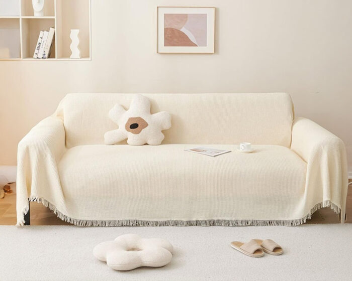 ⁦عرض 3 قطع مفرش مضلع فرنسي اوف وايت⁩ - الصورة ⁦2⁩