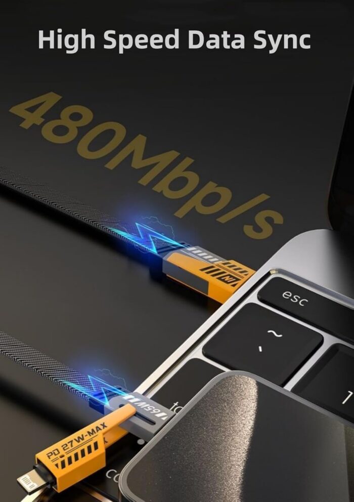 ⁦•        كابل شاحن USB متعدد 15 سم، شحن سريع 65 واط 3 في 1  (Lightning, Type-C & Micro USB)⁩ - الصورة ⁦2⁩